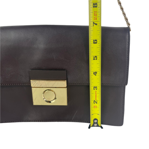 Milly Plum Leather Foldover Envelope Lock Closure Chain Cross Body Bag - Picture 9 of 9